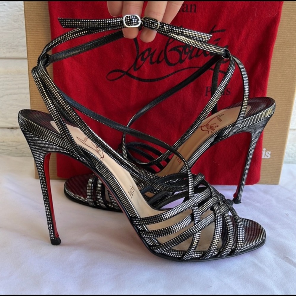 Christian Louboutin Beverly Metallic Strappy Heels size 7.5